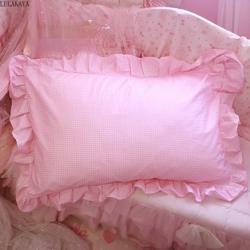 48x74cm  Pink Twin Heart Rabbit Pillow Case Cover Cotton Hairball Ruffle Pillowcase Girl Cute Bedding Toy Bedroom Home Decor