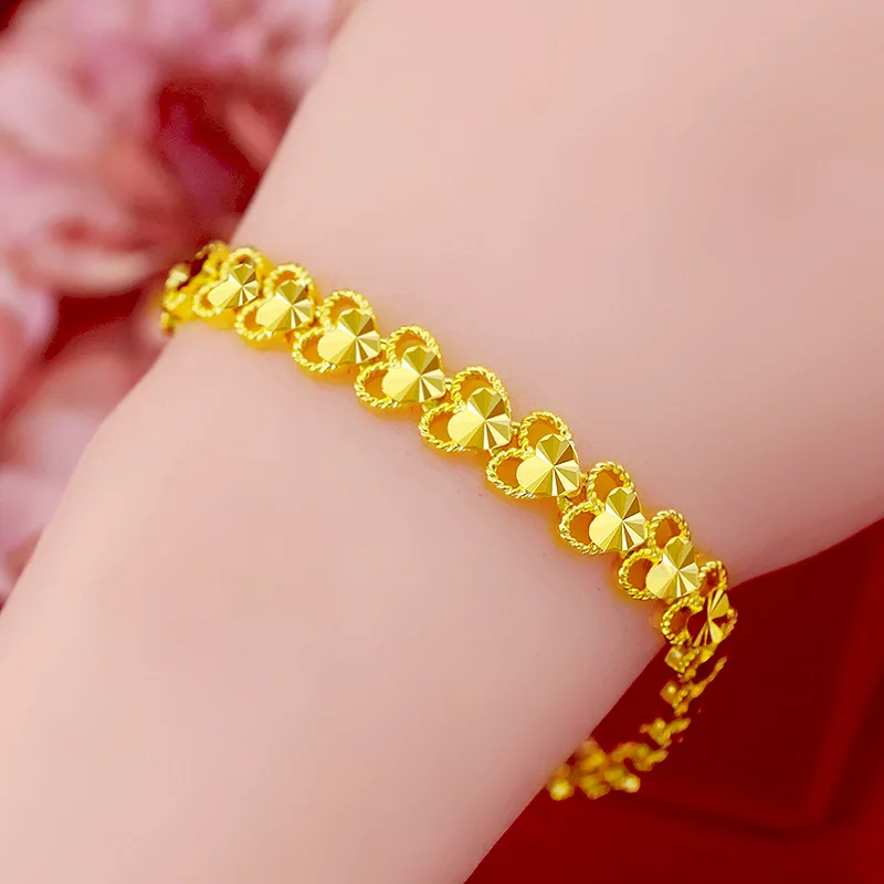 

Fashion Personality 14k Gold Bracelet for Women Wedding Engagement Jewelry Heart Shaped Buckle Chain Bracelet Gift Ethnic-Style