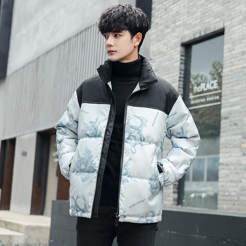 Light down jacket men's short winter 21 new stand-up collar coat fashionable men's casual jacket thickened coat Animal motifs