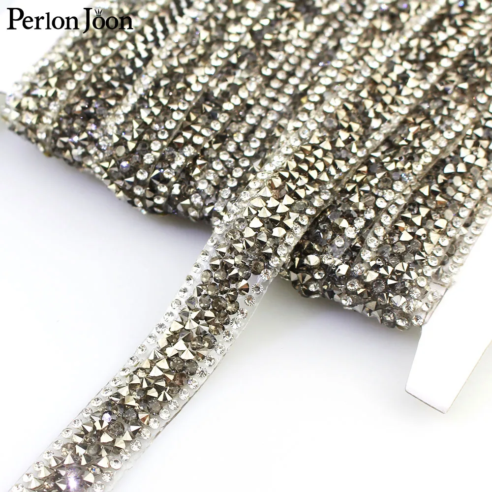 1.5 cm width classic gray crystal rhinestone resin ribbon decoration accessories hot fix tape iron on clothes bag dress TR077