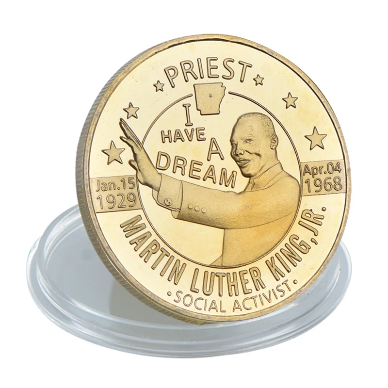 مارتن لوثر الملك الذهب عملات معدنية تذكارية لهواة التجميع مجموعة مع هدية صندوق التحدي عملة ميدالية الأصلي تذكارية هدية لجمع #3