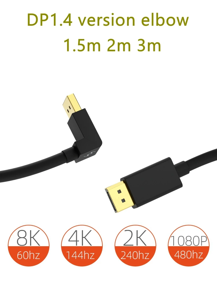 1.5m/2m/3m DP1.4 version 90 Degree Cable Up Down  Angled DisplayPort DP Display Port Male to Male Extension8K 4K supports 144hz