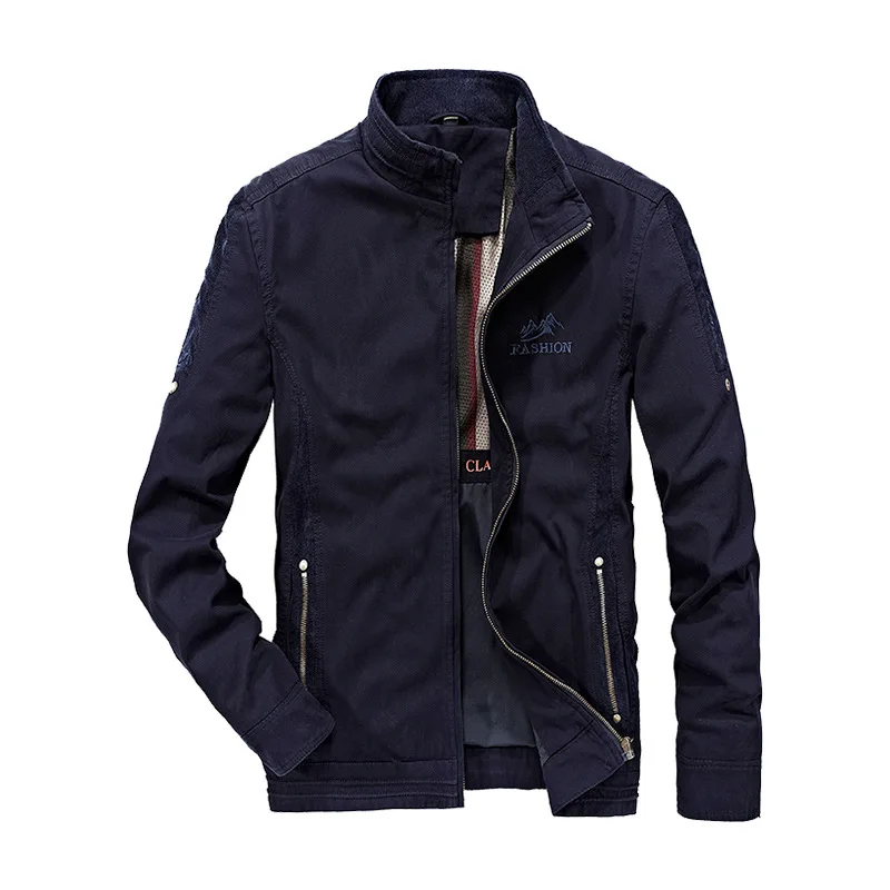 

Autumn Jacket Men Casual Loose Stand Collar Long Sleeves Coat Men Windbreaker Military Jacket Plus Size M-4XL Cotton Men Jacket