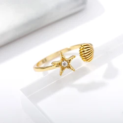 Zircon Starfish Star Rings For Women Men Opening Adjustable Finger Rings Wedding Bridal Luxury Fashion Beach Jewelry Bijoux Femm
