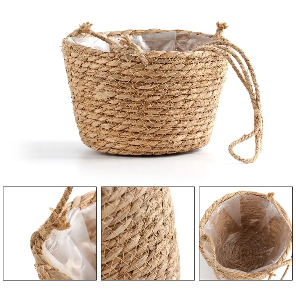 Macetero colgante de macramé para jardín, cesta de almacenamiento de plantas, cuerda de yute tejida para interior y exterior, soporte para maceta de