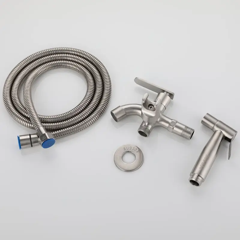 

Смеситель MTTUZK LEAD FREE, полный комплект, двухсторонний смеситель из нержавеющей стали 304, смеситель для ванной комнаты с держателем для распыления биде и гибким шлангом