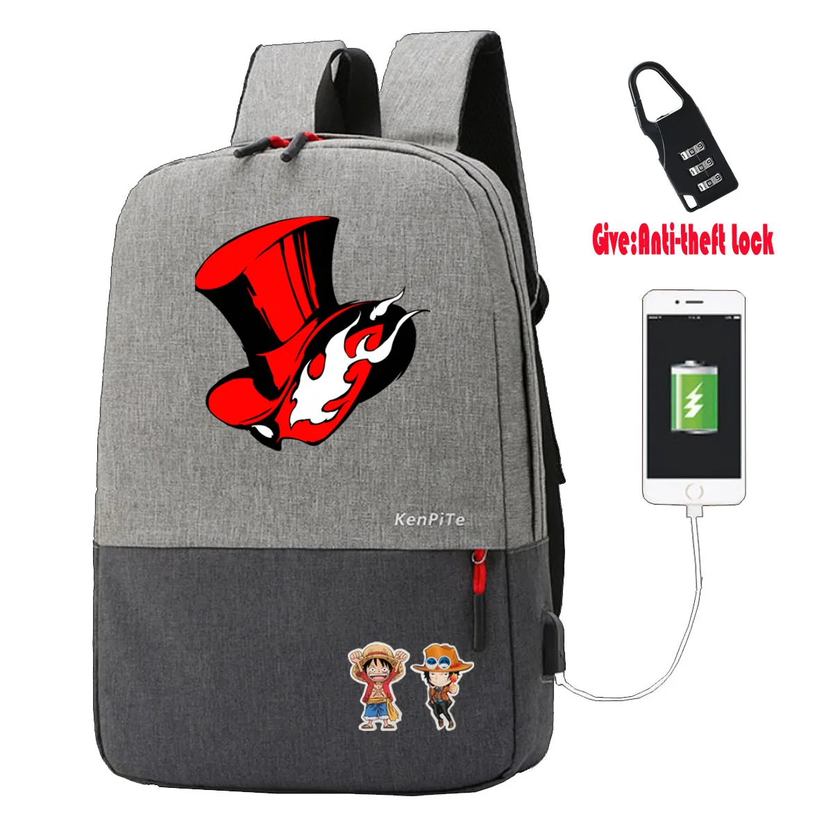 

Game Persona 5 Backpack student book Bags Anti-theft USB Charging women men Laptop backpack teenagers Travel backpack