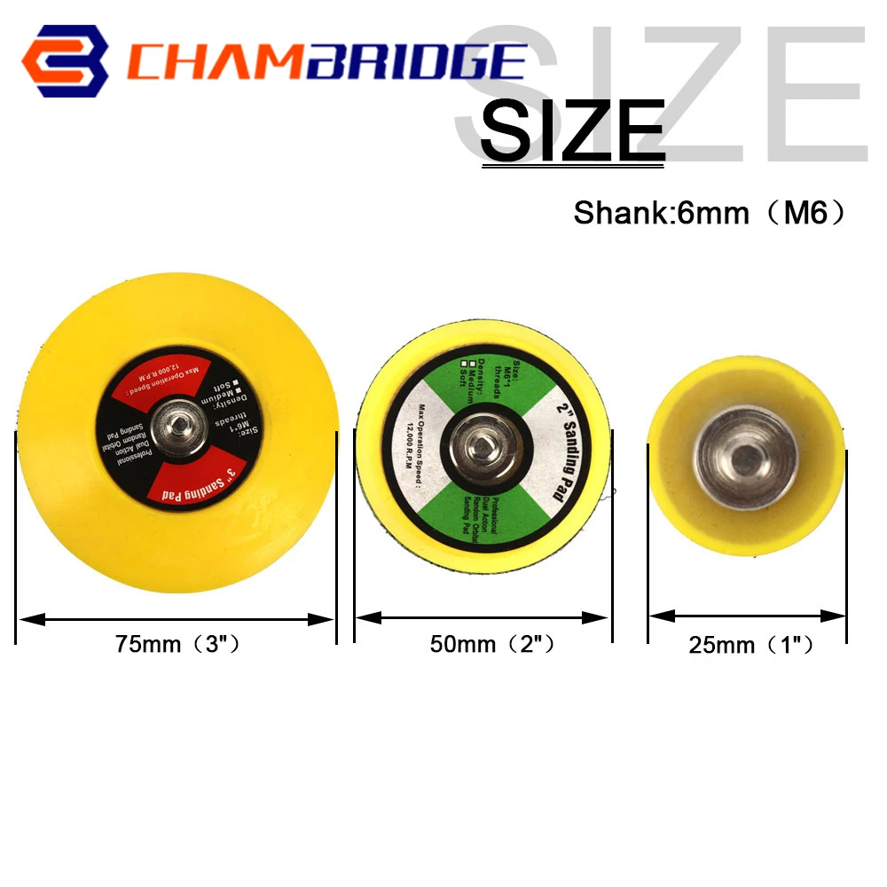 25/50/75mm tampone abrasivo di backup 6mm gambo dischi abrasivi a strappo filetto M6 per lucidatura rettifica utensili elettrici abrasivi