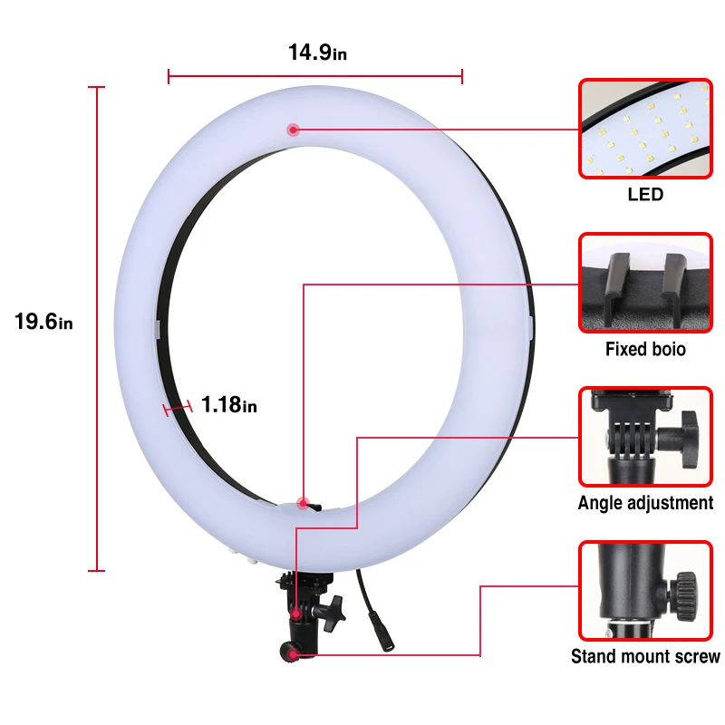 Anillo de luz LED con trípode, accesorio fotográfico de iluminación de 18 pulgadas con soporte para móvil, perfecto para selfis, vídeos en directo de Youtube, Tik Tok y Vlog