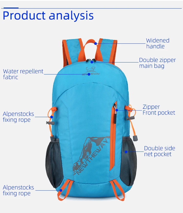 22L tragbarer faltbarer Rucksack, zusammenklappbare Bergsteigertasche, ultraleicht, Outdoor, Klettern, Radfahren, Reisen, Rucksack, Wandern, Tagesrucksack – Detail 5