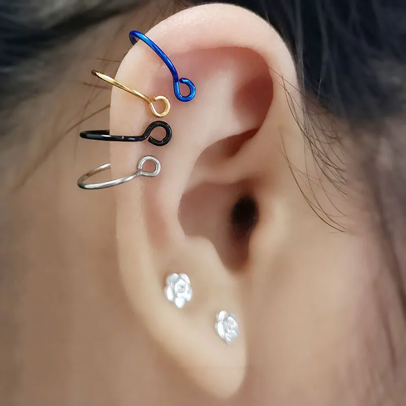 1pc Fake Piercing Nose Ring Hoop Septum Stainless Steel Clip Ear Lip Rings Faux Earring Non Piercing for Women Men Body Jewelry