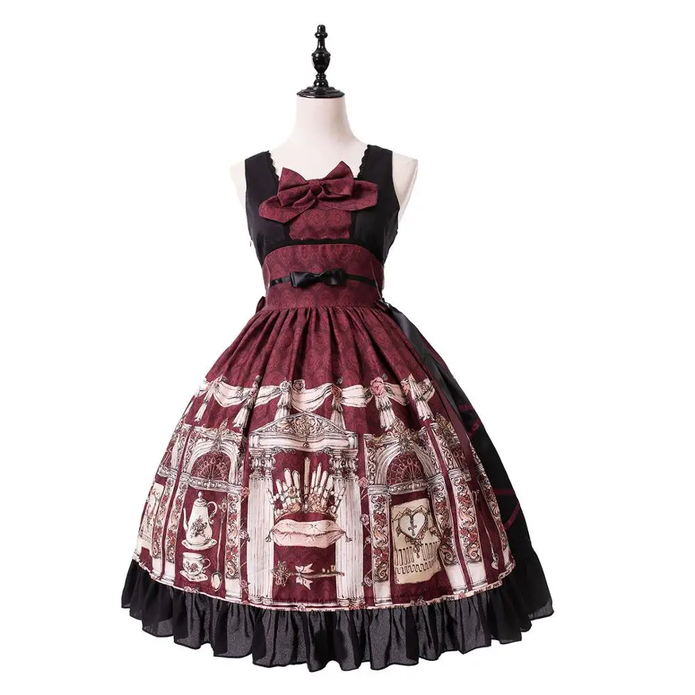 Gotycki pałac słodka księżniczka sukienka lolita vintage falbala wysokiej talii drukowanie sukienka w stylu wiktoriańskim kawaii dziewczyna Gothic lolita jsk loli