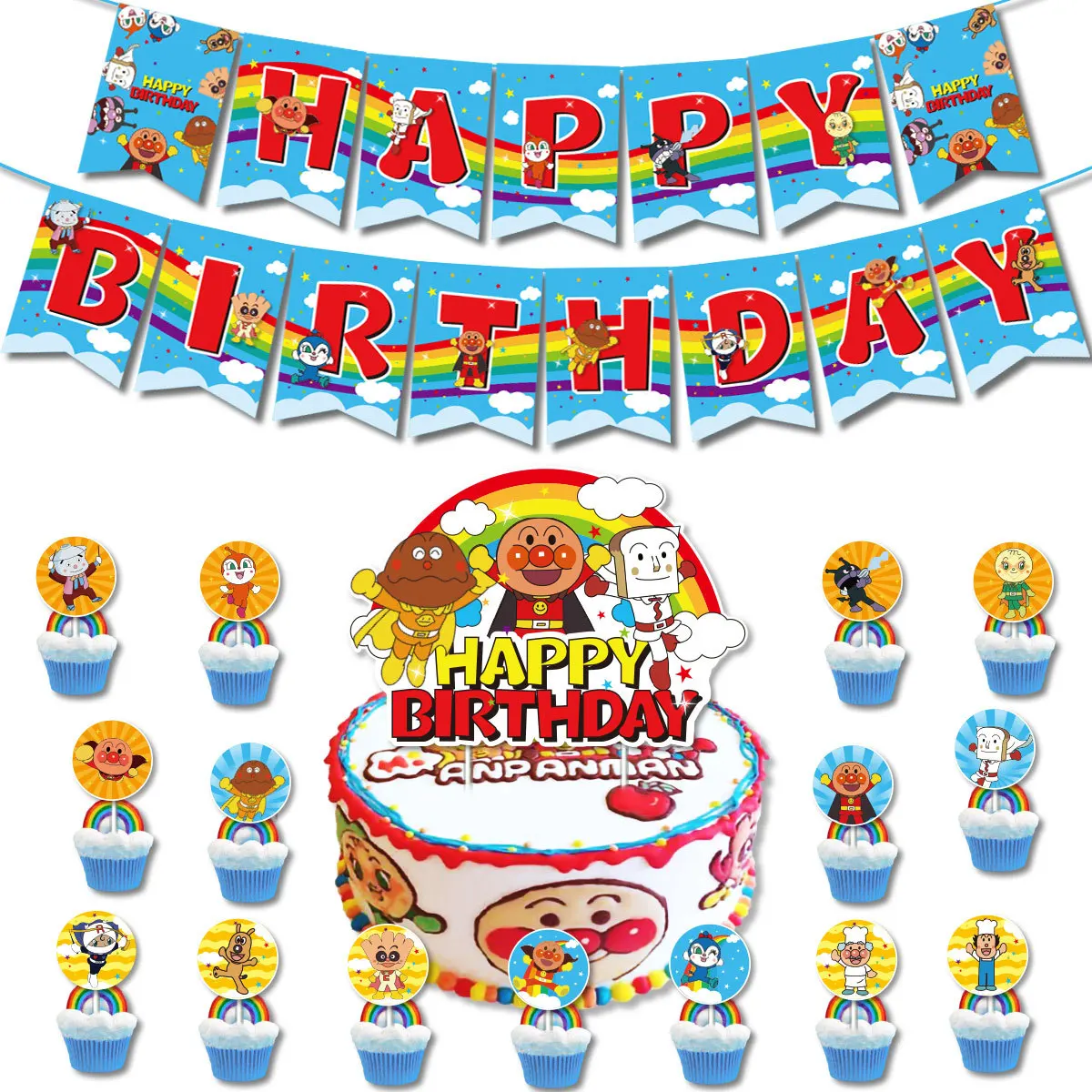 Anpanman Theme Balloons Party Supplies Cartoon Superhero Pig Birthday Banner Latex Balloon Decoration Cake Topper Kids Toys