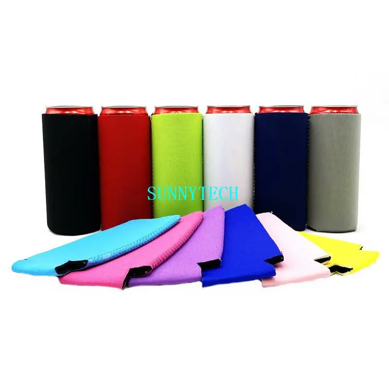 

200Pcs Colorful Blank Neoprene Slim Beer Can Cooler Tall Stubby Holder Foldable Stubby Holders Skinny Beer Cooler Bags For 12oz