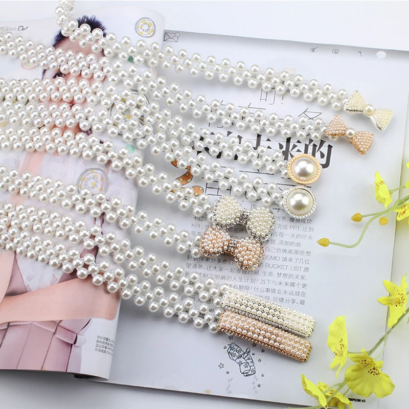 

Women's Elastic Waist Chain All-match Pearl Belt Fashion Rhinestone Pearl Decorated Dress Women's Thin Girdle Waist