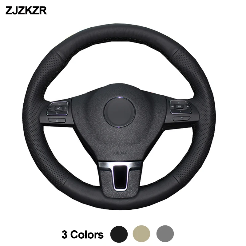 Black Beige Gray Car Steering-Wheel Cover Wrap Hand Sewing For Volkswagen VW Transporter Caravelle Multivan T5 2009- 2014 2015