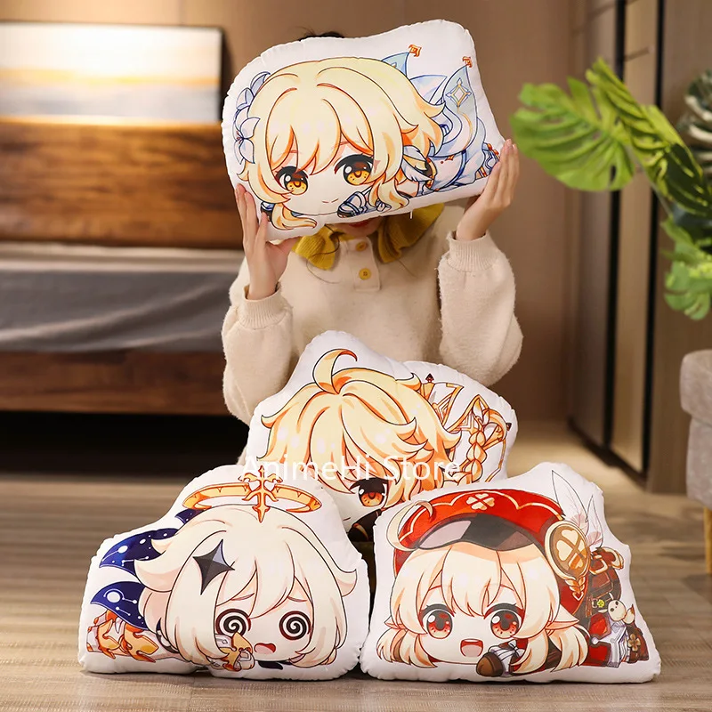 Game Genshin Impact Figure Toys Keqing Barbara Lumine Klee Paimon Qiqi Aether Plush Doll Pillow 45*30cm Cosplay for Gift