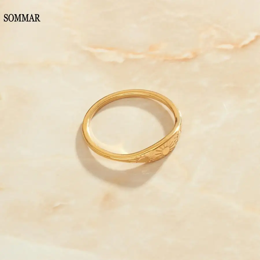 SOMMAR Trendy Gold Plated color size 6 7 8 female women's rings Sun rays Retro men ring jewelry 2023