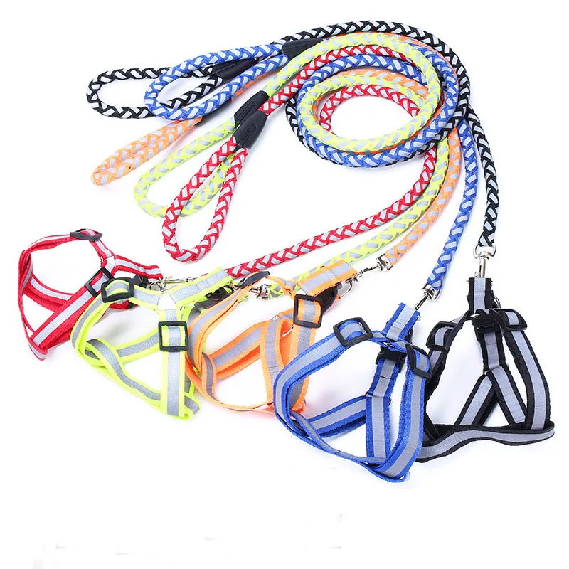 Reflective Strap Vest Dog Harness and Leash Set Round Wave Nylon Leashes for Small Medium Dogs Puppy Harness Pet Shop Supplies#l