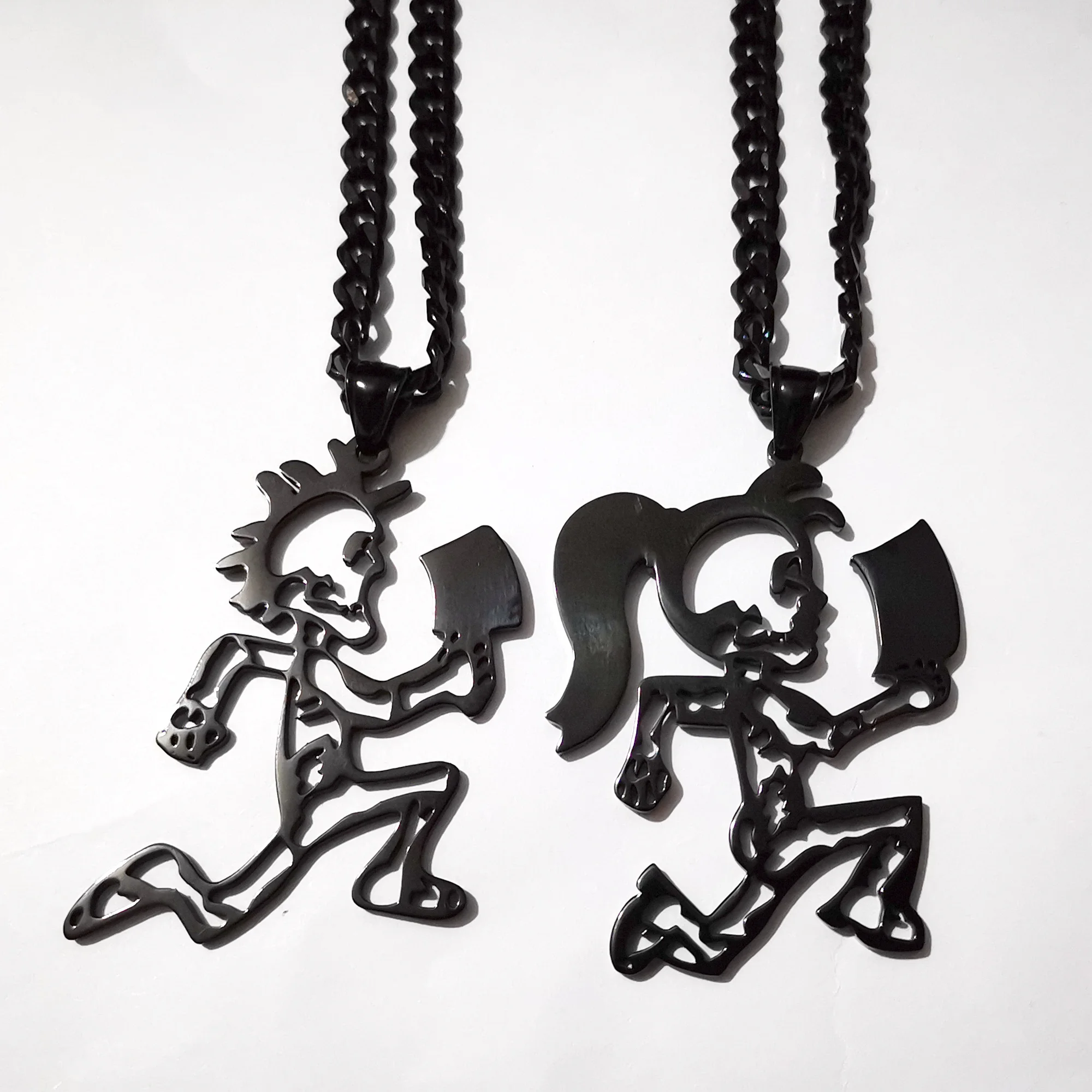 

Stainless Steel Hatchetman BLACK juggalette Skeleton 2" S.steel CHARM INSANE CLOWN POSSE TWIZTID RARE &black Curb chain necklace