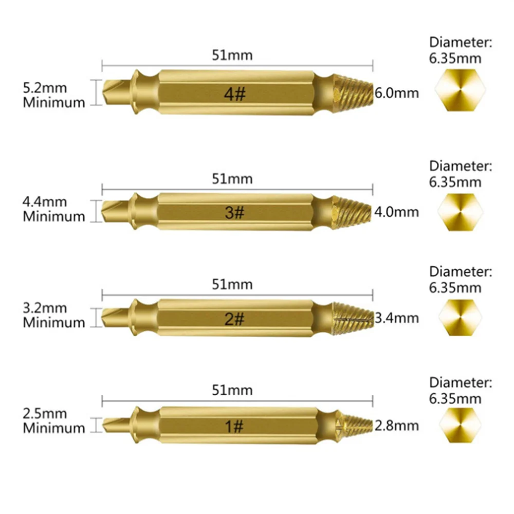 4Pcs Screw Extractor ชุดได้อย่างง่ายดายถอดหรือเสียหายสกรูคู่ Stripped Remover มือชุดเครื่องมือ