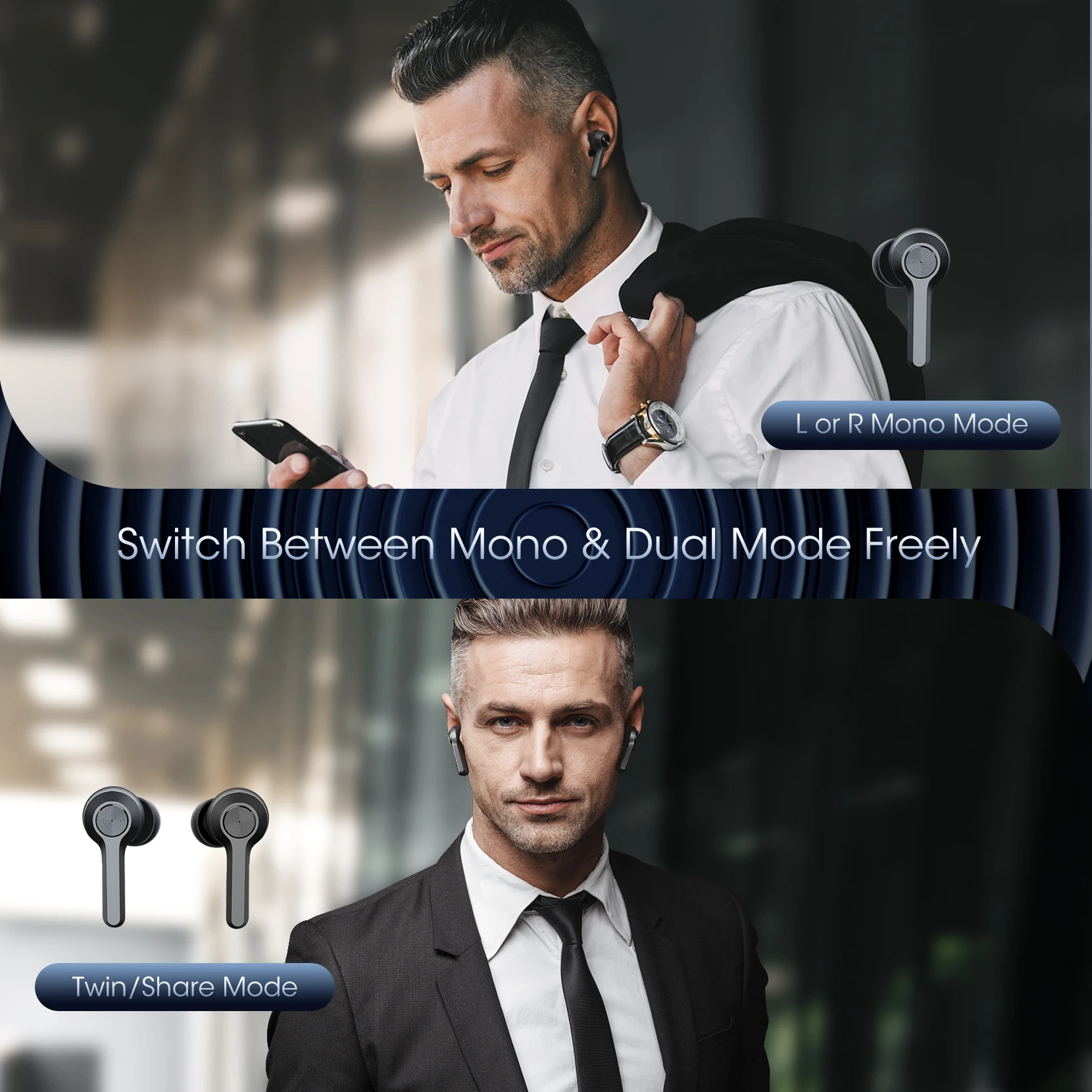 XMpow MFly True سماعات أذن لاسلكية مزودة بتقنية البلوتوث 5.0 واقي أذن رياضي مع صندوق شحن لاسلكي/USB-C IPX7 Waterpoof 30hours وقت اللعب