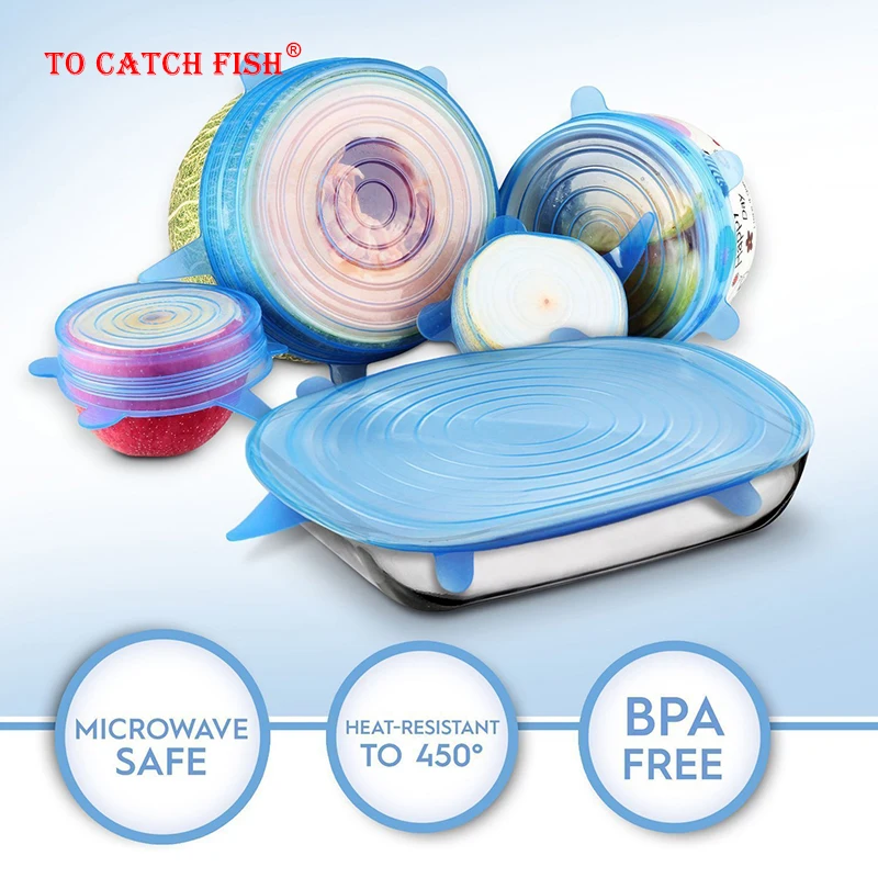 6pcs/set Reusable silicon stretch lids universal lid Silicone food wrap bowl pot lid silicone cover pan cooking Kitchen Stoppers
