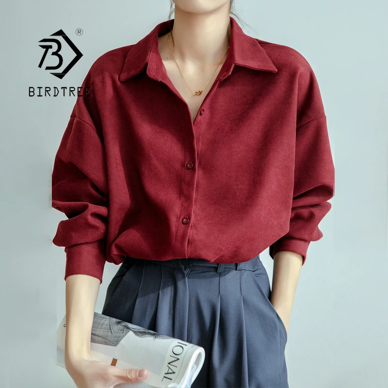 Spring Women Vintage Oversize Corduroy White Shirts Pockets Full Sleeve Turn-Down Collar Casual Blouse Office Lady Basic Tops T1