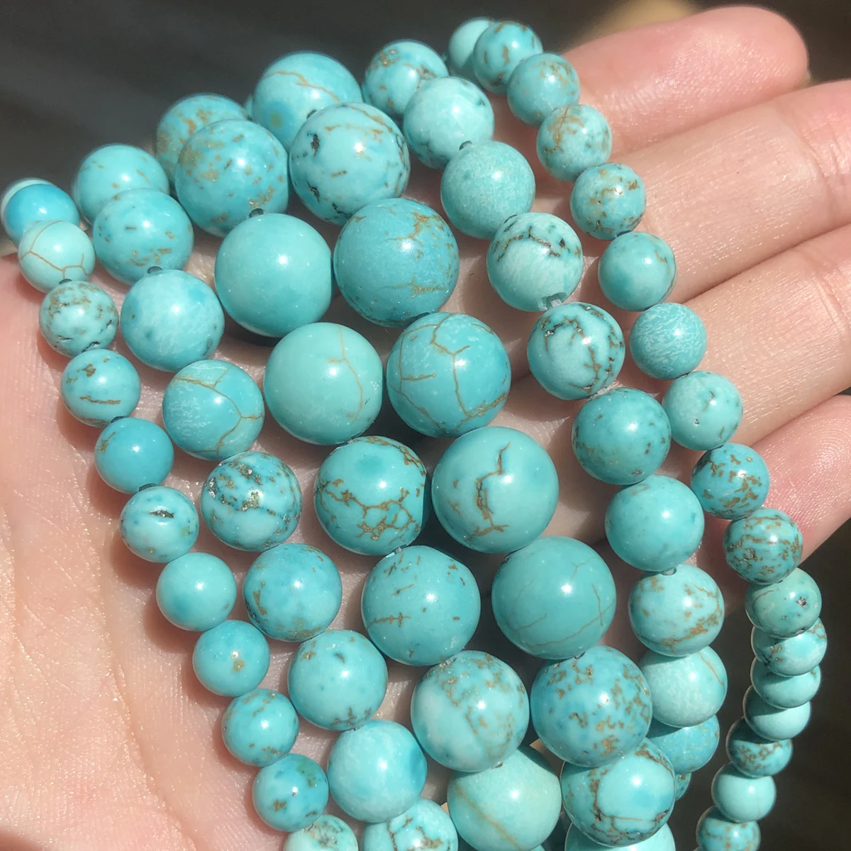 2/3/4/6/8/10/12mm Natural Smooth Turquoises Stone Beads Round Loose Beads Diy Jewellery Making Bracelet15"