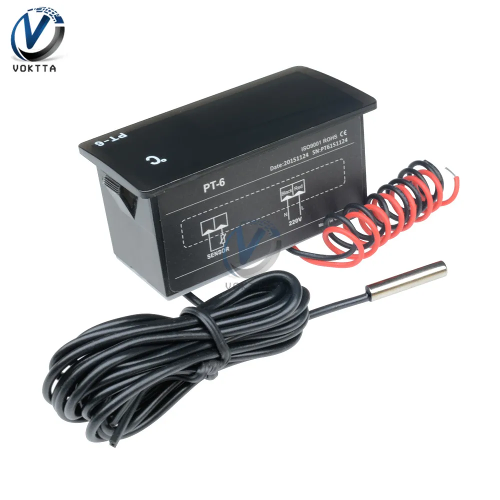 PT-6 Kỹ Thuật Số Xe Nhiệt Kế Xe Đồng Hồ Đo Nhiệt Độ Màn Hình AC 220V Ô Tô Nhiệt Kế 2M NTC Cảm Biến Bảng Điều Khiển Màn Hình