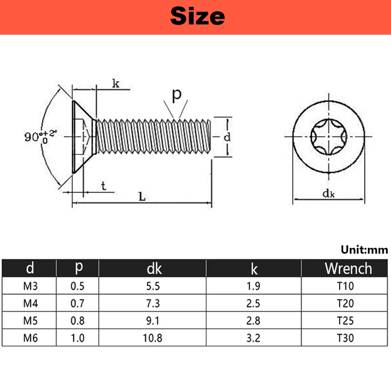 304 Stainless Steel Flat Head Anti-theft Screw Countersunk Head Plum Blossom Screw Special-shaped Anti-dismantling M3 M4 M5 M6