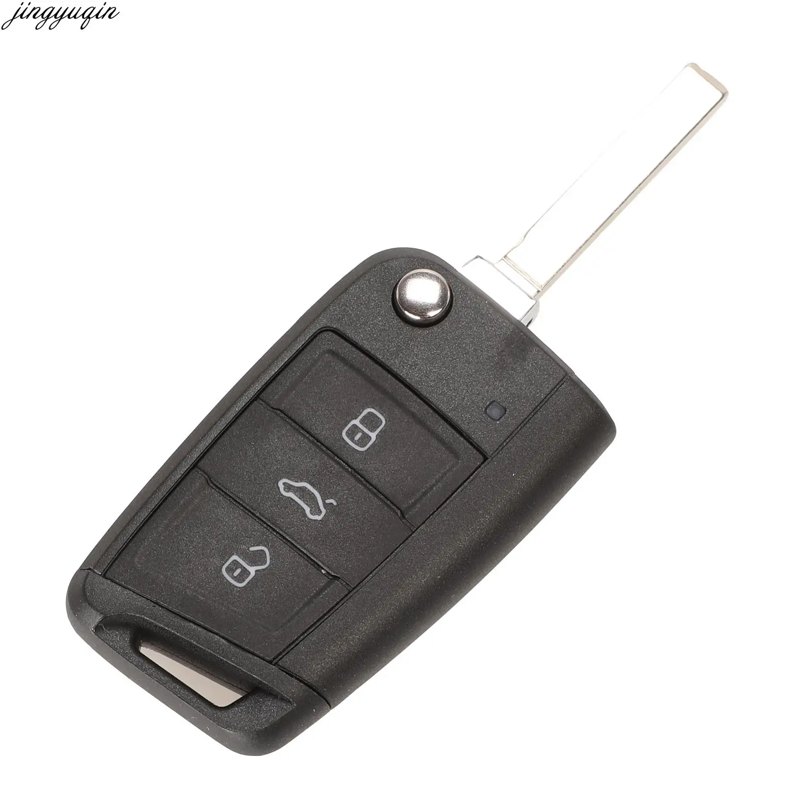 Jingyuqin Remote Car Key Case Shell For Volkswagen VW Golf 7 Beetle Jetta Bora Passat Polo Tiguan 3 Button Chrome HU66 HU162T