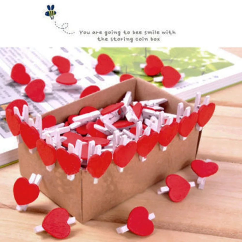 20pcs/100Pcs/Pack Home Wedding Decoration Mini Heart Love Wooden Clothes Photo Paper Peg Pin Clothespin Craft Postcard Clips