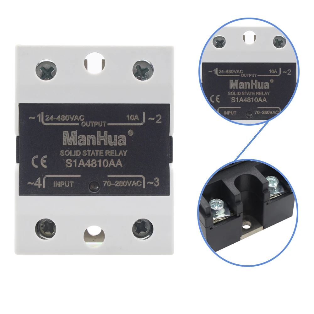 ManHua Single Phase Solid State Relay SSR AC-AC 10A/25A/40A/60A 70-280VAC Input to 24-480VAC Output