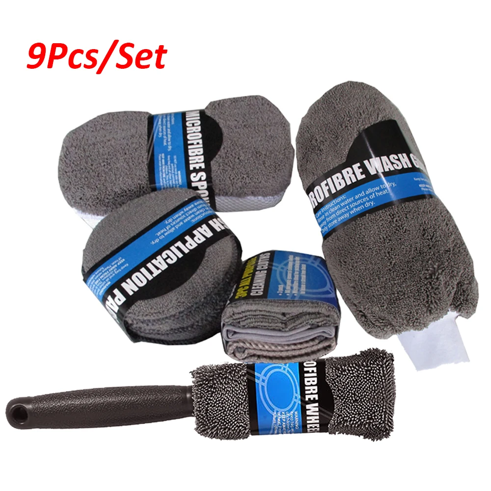 

9/10Pcs Car Cleaning Kit Microfiber Towel Detailing Brushes For Car Wheel Tire Rim Brush Sponge Polish Pads Car Cleaning Tools