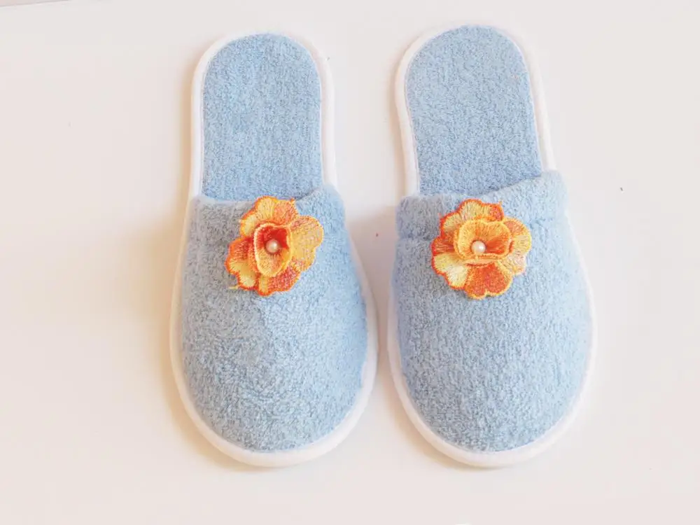 Orange slippers, With Pearl orange rose pattern slippers blue