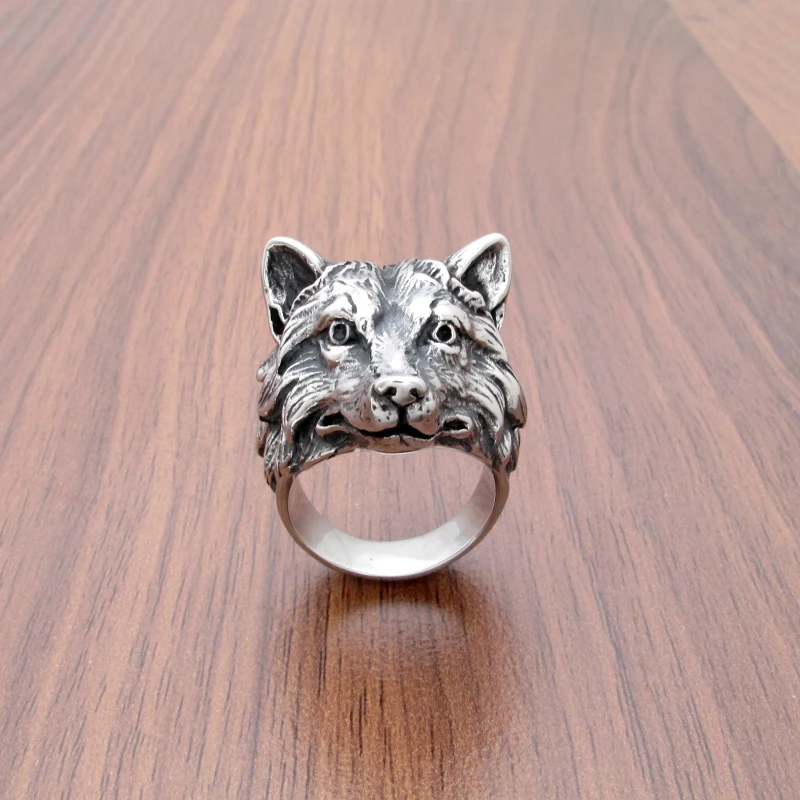 Men's Punk Silver Color Wolf Biker Ring, Fashion Statement