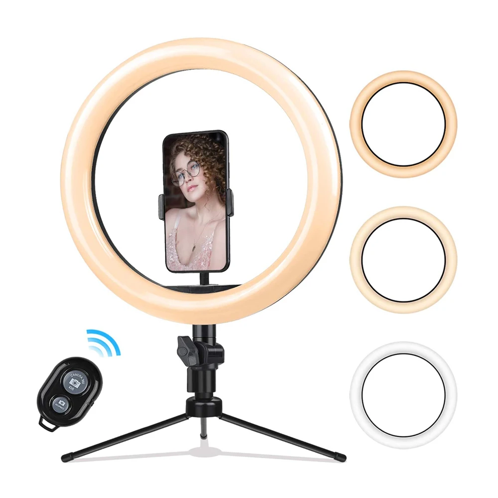 10.2 Inch Live broadcast Ring Light Stand LED + Bluetooth-compatible Remote Control + Tripod Camera Selfie Light Ring for iPhone