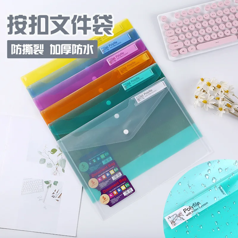 6Pcs A4 Plastic File Bag With Lable Durable Office Desk Organizer For Document Pencil Case Pen Bill Receipt Envelope File Pouch