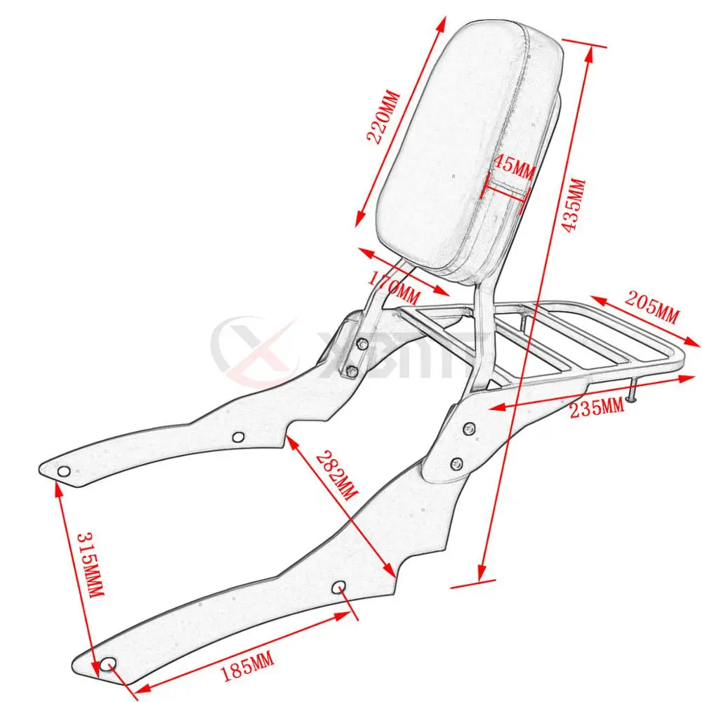 Motorcycle Passanger Backrest Sissy Bar w/ Luggage Rack For Yamaha Drag Star V-Star 400 650 Custom 1996-2017 2016 2015 2014 2013