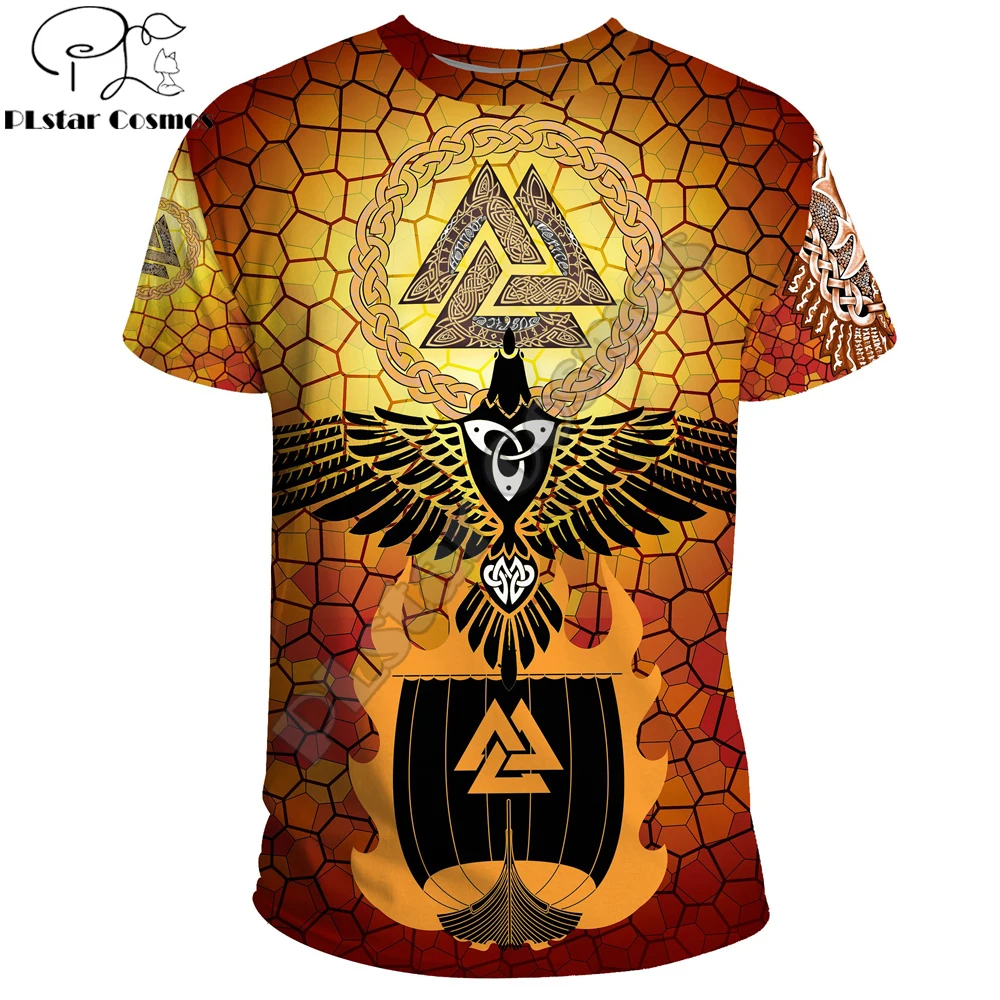 

2022 Summer T-shirt Muninn Raven Of Odin Tattoo Gold 3D Printing Men Casual short Sleeve Tee shirts Unisex Street Tee Tops TX-63