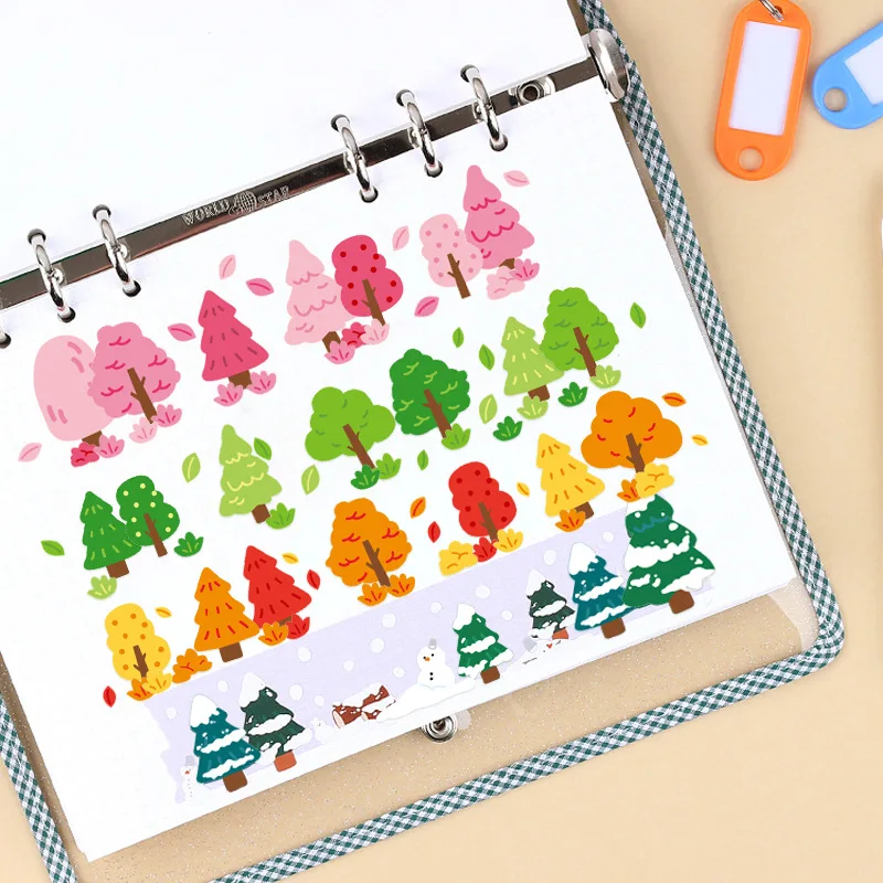 Korean Ins Creative Four Seasons Forest Sticker Notebook Mobile Phone Stationery Decorative Stickers Colorful Trees Diy Collage