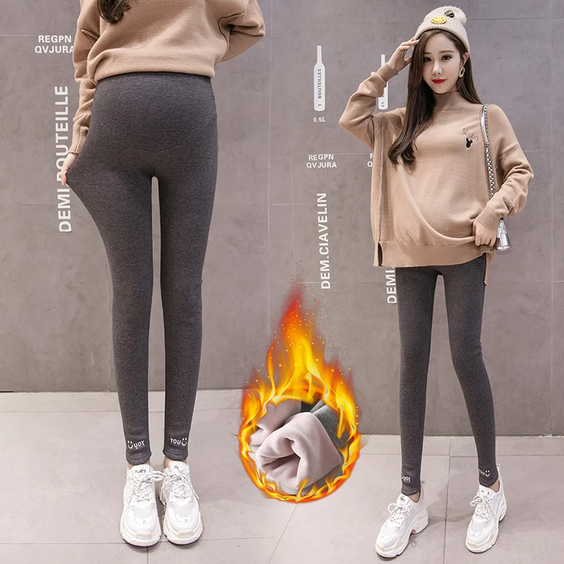 Winter Kleidung Mutterschaft Leggings Hohe Taille Hose Verdickt Warme Plus Samt Schwangerschaft Hosen Für Schwangere Frauen