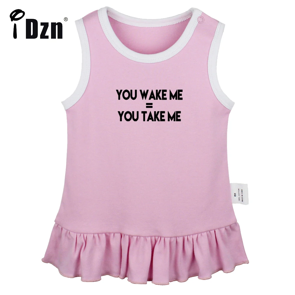 iDzn NEW You Wake Me = You Take Me Fun Art Printed Baby Pleated Dress Cute Baby Girls Sleeveless Dress Infant Vest Dresses