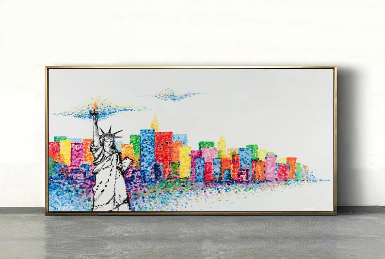 New York Skyline Painting Abstract Canvas Painting Art Wall Art Canvas Dine Room Wall Art Large Original Oil Painting Canvas