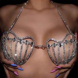 Sexy Women Rhinestone Body Chain Bra Chain Shiny Shell-Shaped Crystal Bikini Bra Party Nightclub Underwear Jewelry Accessories