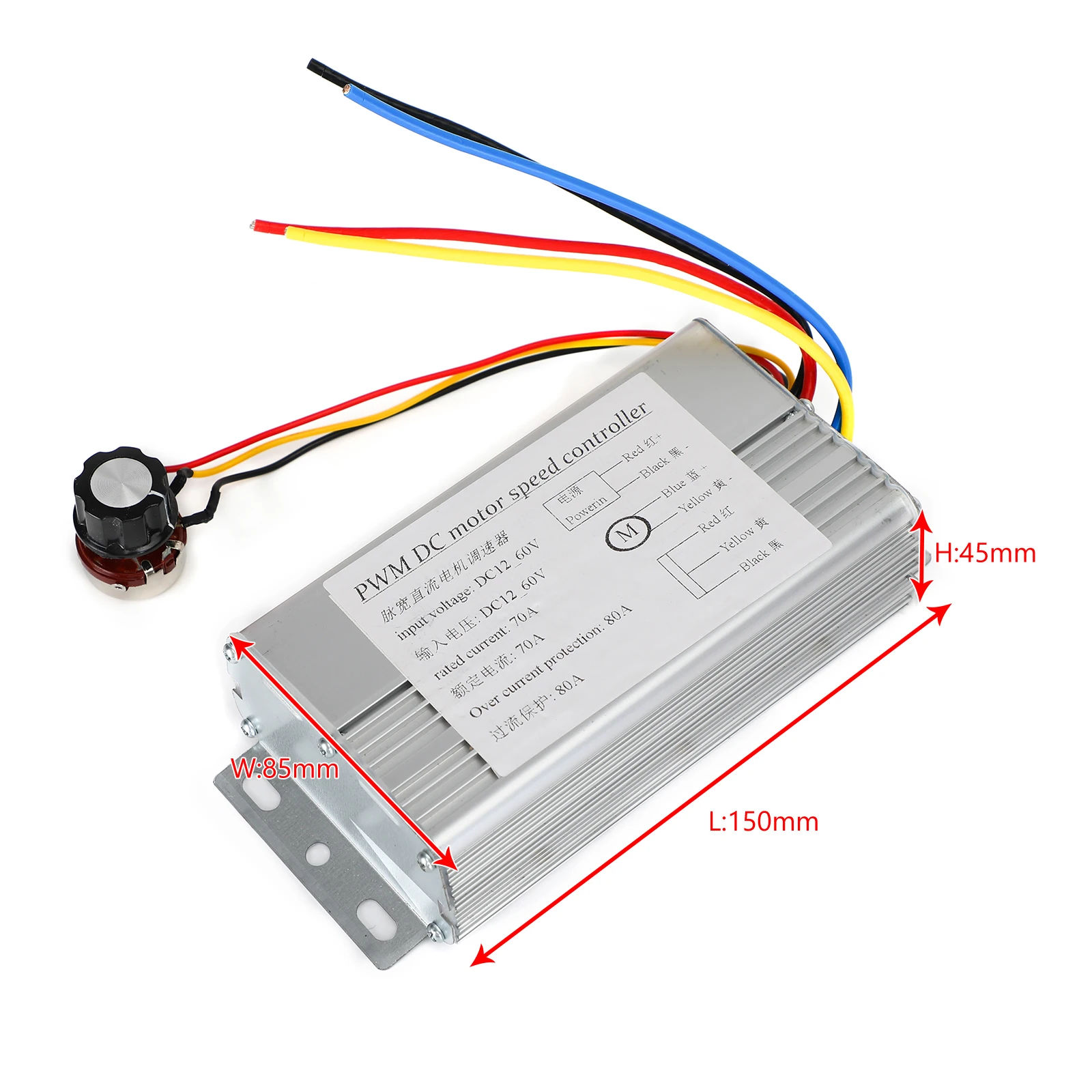 Areyourshop DC 12V 24V 36V 48V 70A 4000W DC Motor PWM Speed Control Brush Motor Controller