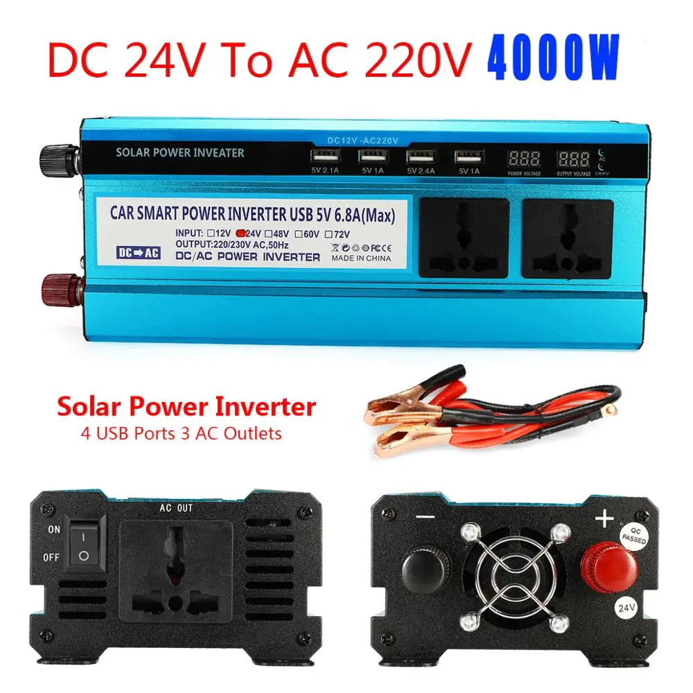 4000W Converter Solar Power Inverter DC 12V/24V to AC 220V Invertor