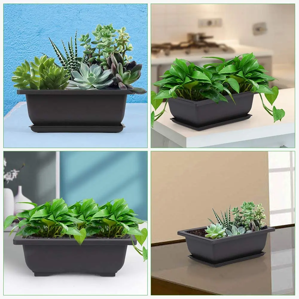 

10 Packs Bonsai Training Pots with Tray Plastic Bonsai Plants Gg Pot for Garden Yard Living Room Balcony 16.5X12cm