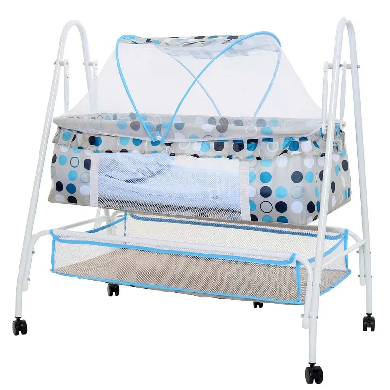 Baby Cradle, Multifunctional Infant Rocking Bed, Newborn Hammock Swing With 4 Wheels & Mosquito Net